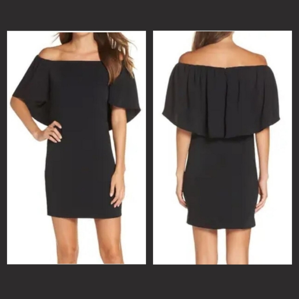 🆕️ 🖤Trina Turk🖤 - Black Zeal Off-Shoulder Capelet Dress